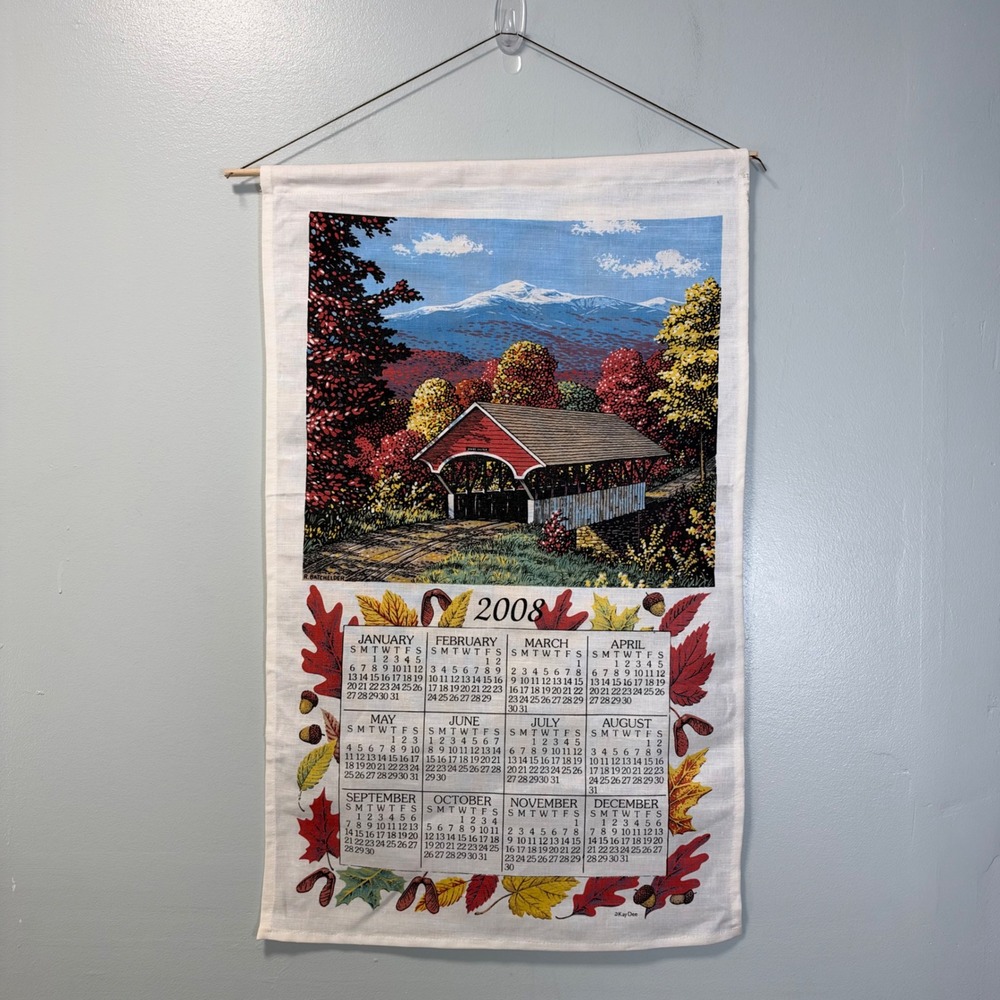 Kay Dee 2008 Linen Wall Calendar Towel Covered Bridge R Batchelder Fall Leaves